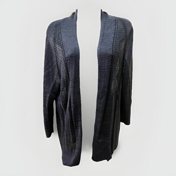 Alfani Open Front Cardigan Sweater Large Navy Blue Knit Lightweight Longline - Picture 1 of 5